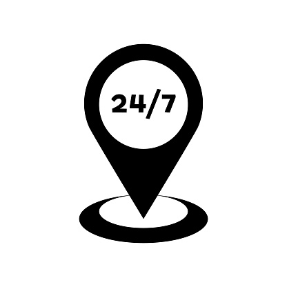 Map Pin Place Open 24 7 Working Without Days Off Vector Element Stock ...