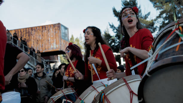 Lisbon, Portugal - February 13, 2018: A brazilian maracatu performs in Lisbon downtown during the Carnival season.