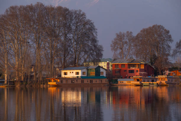 Waterfront house in Dal Lake in the morning
