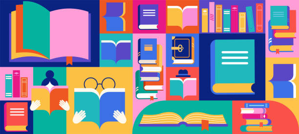 kuvapankkikuvitukset aiheesta book festival, books sale, back to school concept design. colorful vector design and illustrations - kirjallisuus