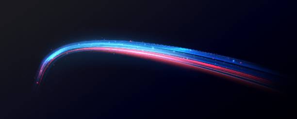 istock Neon red and blue speed lines. Speed ​​of acceleration and movement. Light trails, motion blur effect. Night illumination in blue and red. 2154134362