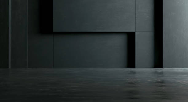 minimalist dark abstract interior design. Underground Studio, Hallway Parking Room, Bunker Bomb Shelter Basement. 3D Illustration