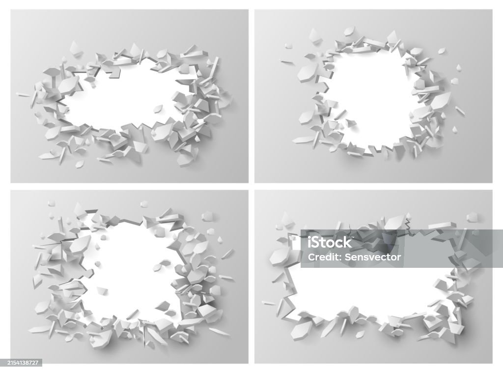 Exploding Wall With Fractures And Breaks Falling Plaster Building ...