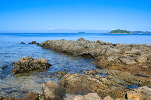 Clear blue sea with rocky tide pools