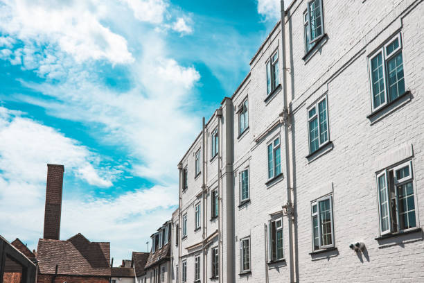 Brick apartment block in England