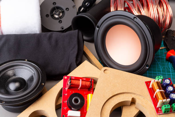istock DIY audio speaker hifi components tools and materials on work bench in top view. audiophile sound and music concept background 2154143198