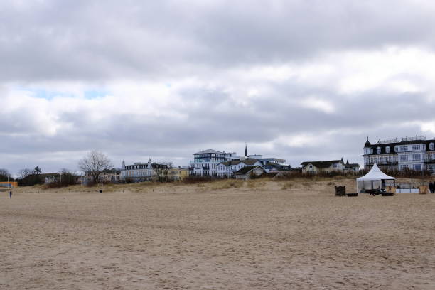Ahlbeck, Usedom in Germany - March 16 2024: impressions of the Beach promenade on a cloudy day