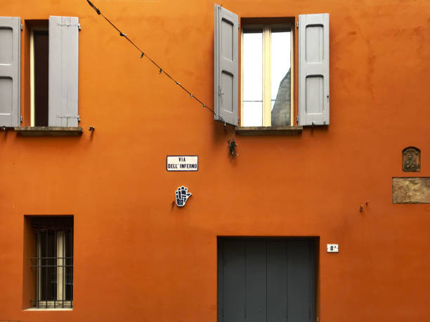 Bologna, Italy Via dell'Inferno, typical houses of the city.
