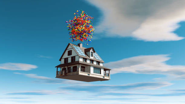 istock Dreamlike Journey with Balloon-Powered House 2154151123