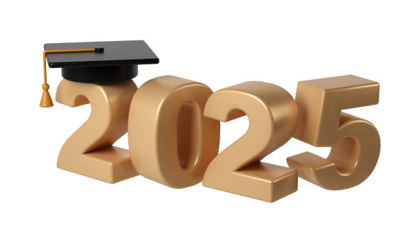 istock Class of 2025 3d icon. Congratulation graduates design template with black cap and numbers. Gold graduation typography illustration for ceremony, party, greeting card, invitation 2154162734