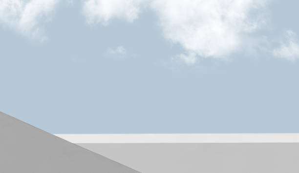 istock Sky Blue,Cloud with Minimal Architecture White Cement Wall Corner Design Background.Exterior building structure grey wall against clear sky,cloud,Concrete texture in perspective geometric 2154167190