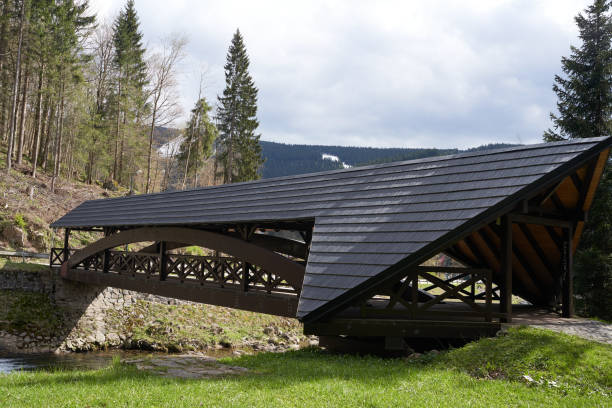 Spindleruv Mlyn, Czech Republic - April 27, 2024 - Architecture of Spindleruv Mlyn at the beginning of spring.  Mountain town near Hradec Kralove