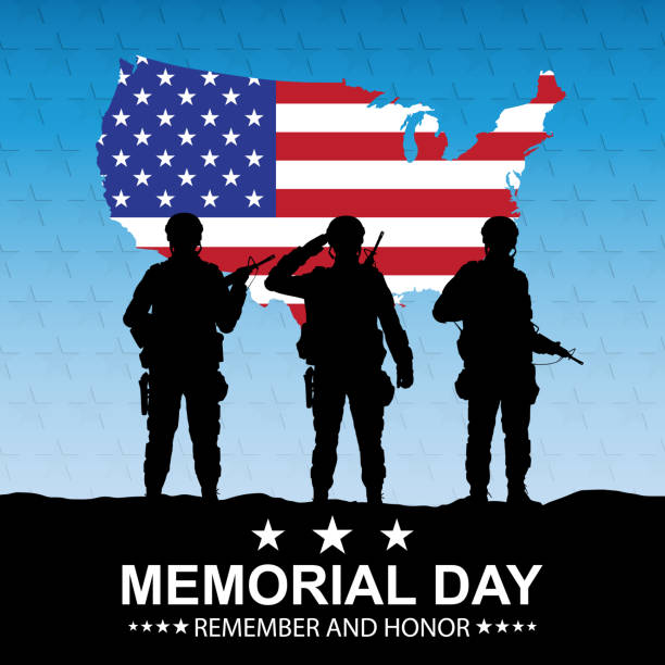 istock Silhouettes of soldiers with USA flag 2154173507