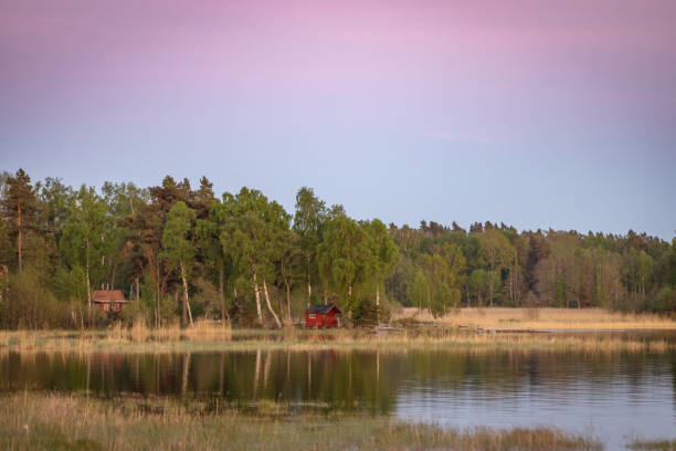 Swedish countryside landscape at sunset.Sweden.