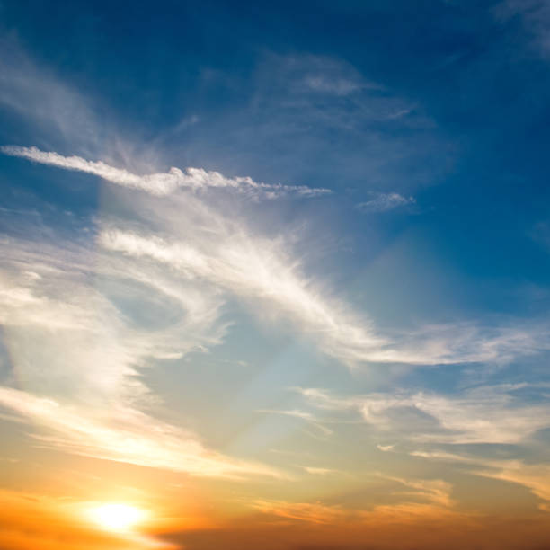 istock Blue sky with cirrus clouds and sunrise. 2154175510