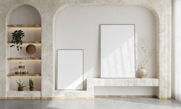 istock mock up poster frame in modern interior background, living room. 3D render, 3D illustration 2154178012