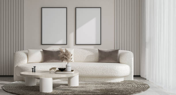 istock mock up poster frame in modern interior background, living room. 3D render, 3D illustration 2154178028
