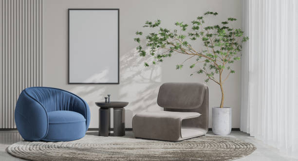 istock mock up poster frame in modern interior background, living room. 3D render, 3D illustration 2154178033