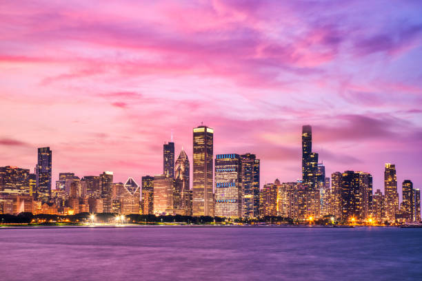 istock Chicago Skyline at Sunset over the Lake Michigan 2154178866