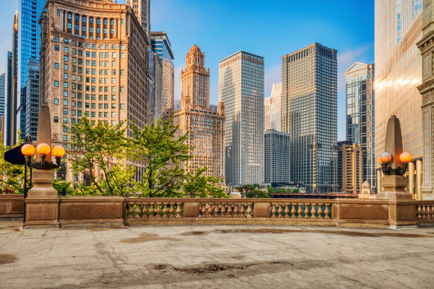 istock Chicago Downtown Cityscape with Chicago River at Sunrise 2154179062