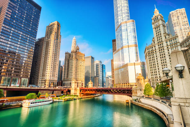 istock Chicago Downtown Cityscape with Chicago River at Sunrise 2154179065
