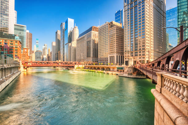 istock Chicago Downtown Cityscape with Chicago River during a Sunny Day 2154179174