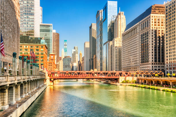 istock Chicago Downtown Cityscape with Chicago River during a Sunny Day 2154179175