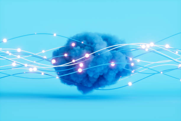 istock Futuristic Technology Innovation Background. Cloud with neon wires. Blue Background. 2154186875