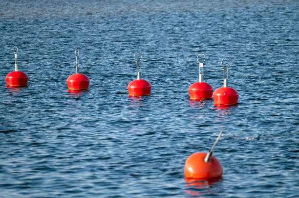 istock Red buoys on the water in a sunny day. Selective focus. 2154188363