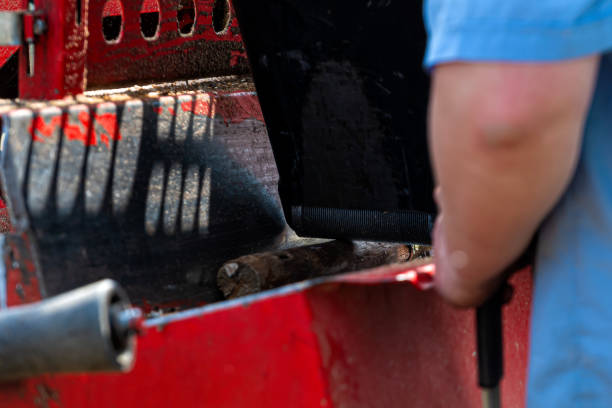 istock A man chops firewood with a wood chipper 2154188401