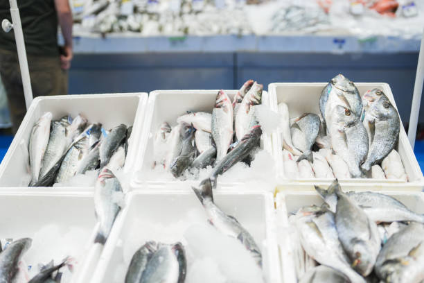 fish on the stand at the fish market