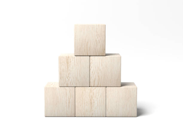 Six wooden blocks isolated on white background. Blank. Empty. Pyramid.