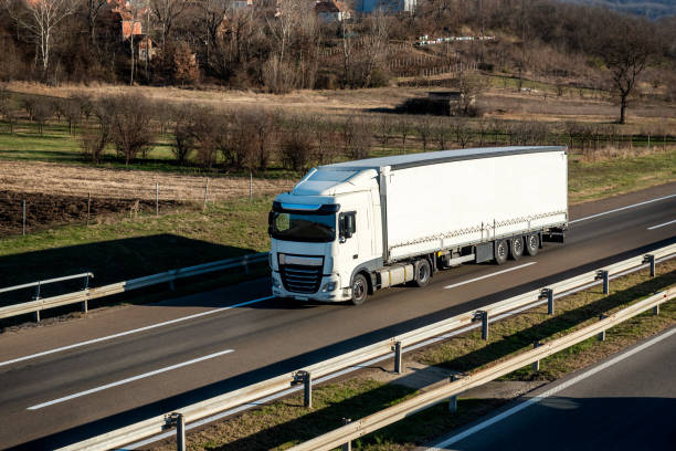 istock Big white truck with a white trailer 2154201429