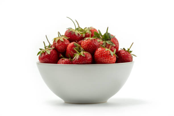 istock Red fresh strawberry in a white bowl 2154201455