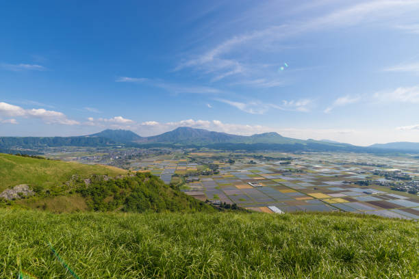 istock Scenery of Aso in Kumamoto Prefecture and rice fields from a hill 2154203599