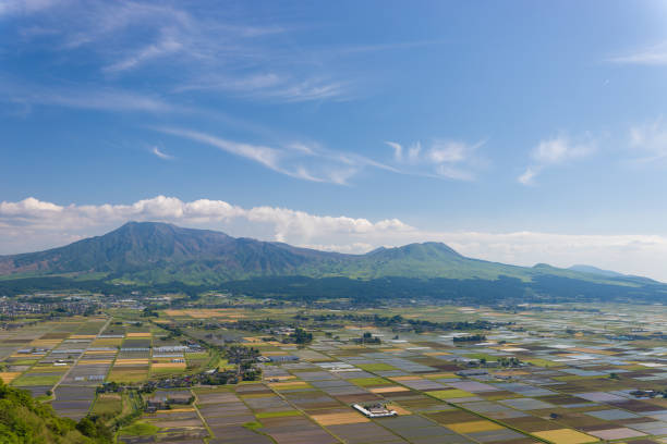 istock Scenery of Aso in Kumamoto Prefecture and rice fields from a hill 2154203624