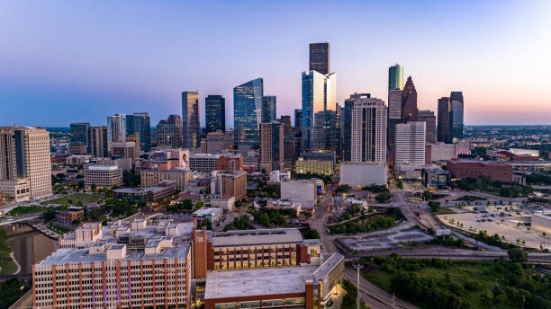 istock Aerial view of downtown Houston, Texas at sunset 2154204667