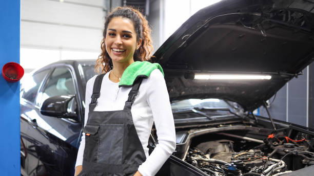 istock Happy female auto mechanic 2154206818