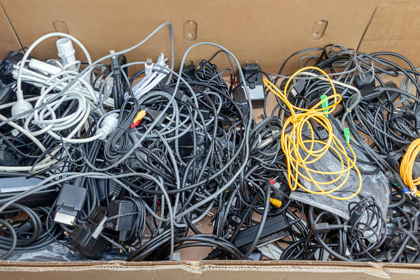 istock Pile of tied cables in box 2154206936