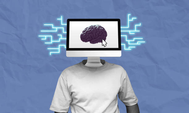 Brain computer interface concept collage art Brain computer interface concept collage art. Using technology to enhance brain performance and to help physical activities. neural technology stock pictures, royalty-free photos & images