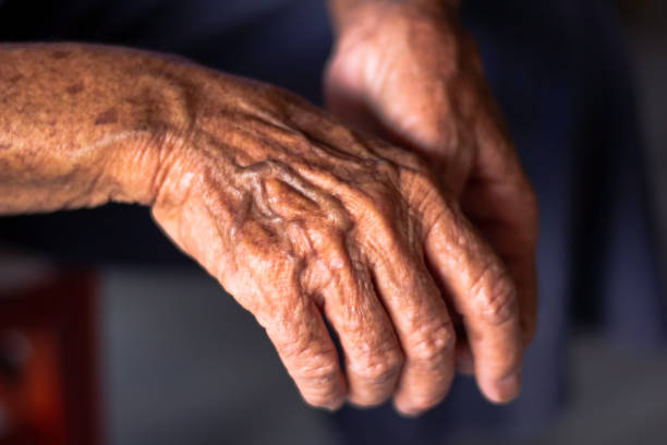 istock The Asian old woman's hand was alone. 2154210929