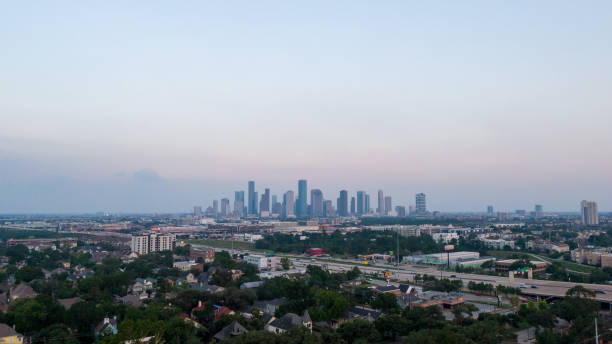 istock Arial Drone Shot of Downtown Houston Texas After a Recent Tornado Passed Through 2154212641
