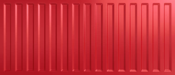 Red shipping container background. Corrugated metal wall.
