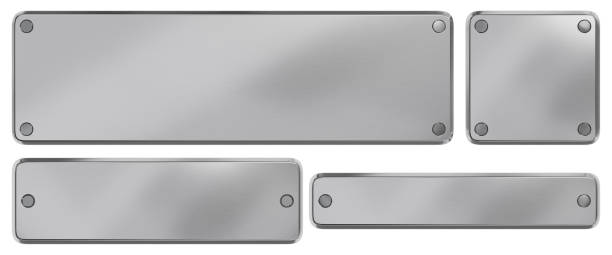 istock Steel plaque with rivets. Isolated metallic nameboards set. 3D rendering. 2154215529