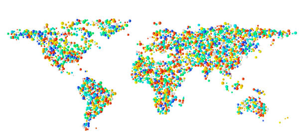istock Funny World map filled with sphere of various colors. 3d rendering 2154217969