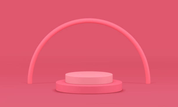 istock 3d cylinder podium pedestal pink advertising stand with arch wall background realistic vector 2154219874