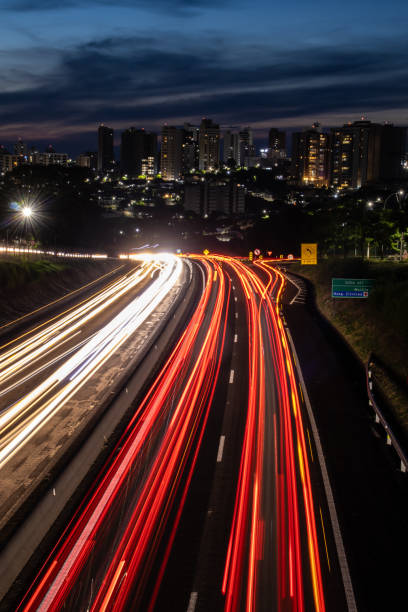 istock Trail of light caused by vehicular traffic 2154222162