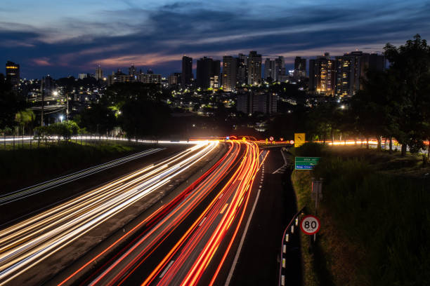 Trail of light caused by vehicular traffic