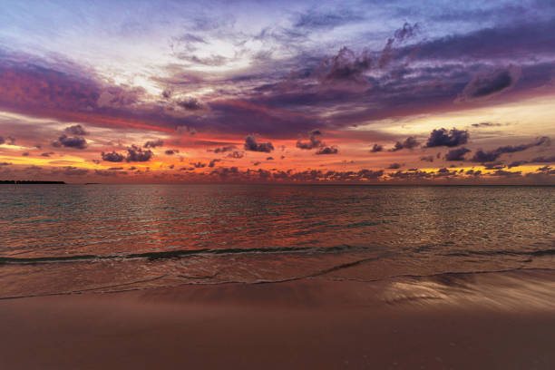 Beautiful cloudscape over the sea waves, sunset shot