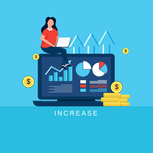 istock Salary rate increase with growth up arrow and people character. Finance statistic performance of return on investment ROI 2154227292